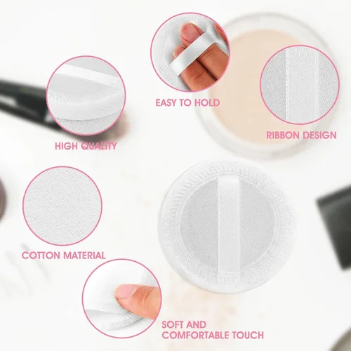 Miniatura 3 de WLLHYF 12 unidades de polvo de maquillaje de algodón rosa, soplos de polvo redondos para maquillaje facial en polvo de terciopelo para polvo suelto