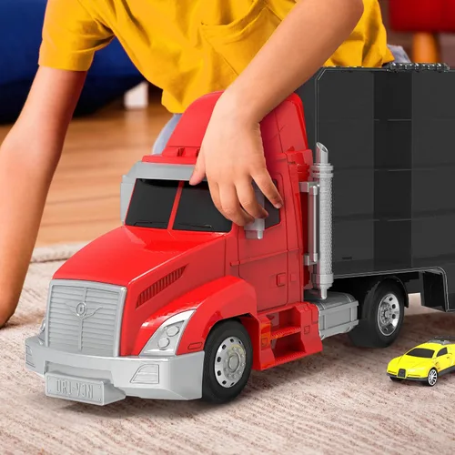 Miniatura 4 de Driven by Battat Camión transportador de juguetes grande para niños con 2 autos de tracción - Camión de transporte de juguetes y vehículo de juego