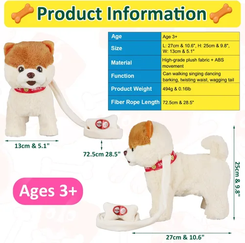 Miniatura 4 de Marsjoy Juguete de perro musical que camina y baila con correa - Animal de peluche interactivo para niños y niñas Pomerania