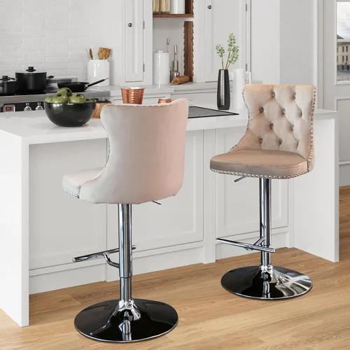Miniatura 55 de Aoowow Juego de 2 taburetes de bar giratorios, taburetes de bar ajustables con respaldo de terciopelo copetudo, sillas de bar modernas tapizadas