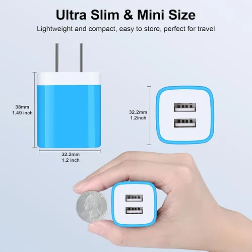 Miniatura 7 de Bloque de cargador de pared, enchufe de pared USB, paquete de 3 cubos de carga rápida USB doble cargador de teléfono celular, adaptador de corriente
