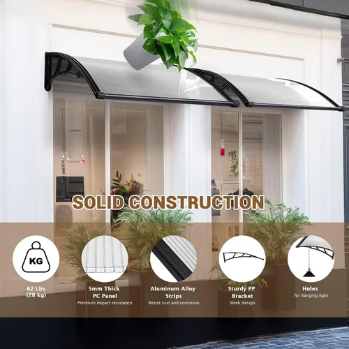 Miniatura 6 de Yescom Toldo para Puerta y Ventana de 40"x40" de Una Pieza Completa de Policarbonato Anti-UV30+ Cubierta para Puerta Delantera Exterior Protección