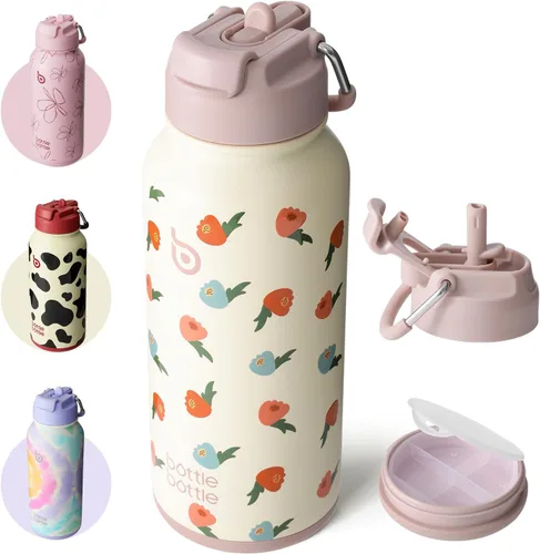 Miniatura 29 de BOTTLE BOTTLE Botella de agua deportiva de acero inoxidable de 32oz con aislamiento, botella de agua con pajita con diseño de tapa de doble uso