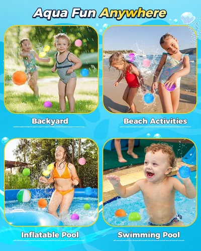 Miniatura 5 de Globos de agua reutilizables 12 piezas - Juguetes de agua de verano para piscina, playa y exterior, bombas de agua autoadhesivas recargables