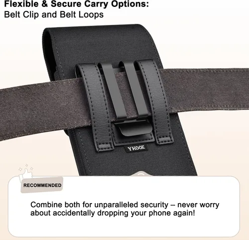 Miniatura 5 de ykooe - Funda de nailon para iPhone 12, 13, 14, 15, 16, Pro, con clip, color negro, M Strong Magnetic Closure, Leather Card Holder, Versatile