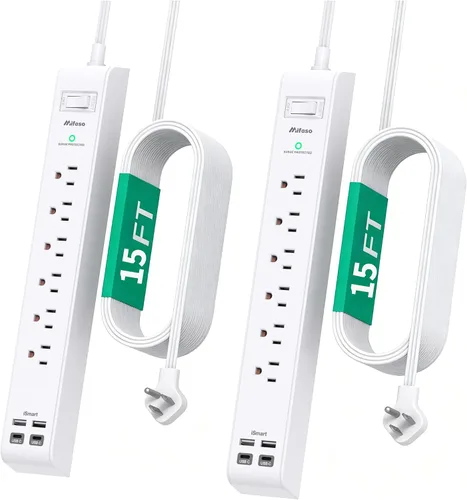 Miniatura 10 de 2 Pack Power Strip, Extension Cord 3FT, Surge Protector with 6 Outlets and 4 USB Ports (2 USB C), Flat Plug Overload Protection, Extension Cord with