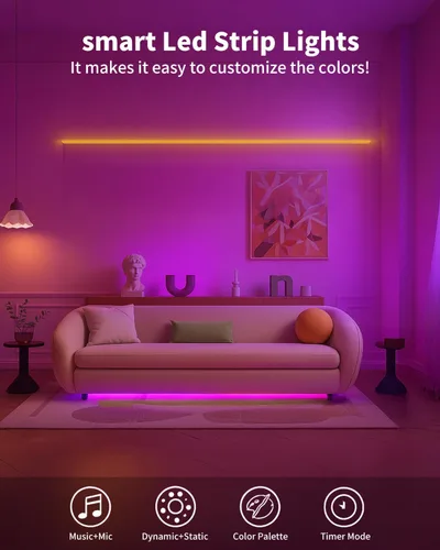 Miniatura 6 de Tiras de Luces LED Inteligentes de 50 Pies para Dormitorio, Control por Aplicación, Iluminación para Dormitorio, Decoración de Habitación