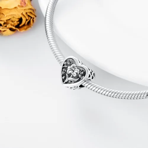 Miniatura 3 de PEIMKO Dije personalizado de plata de ley con diseño de corazón de flor de nacimiento y corazón de flor de nacimiento, pulsera de serpiente, regalo