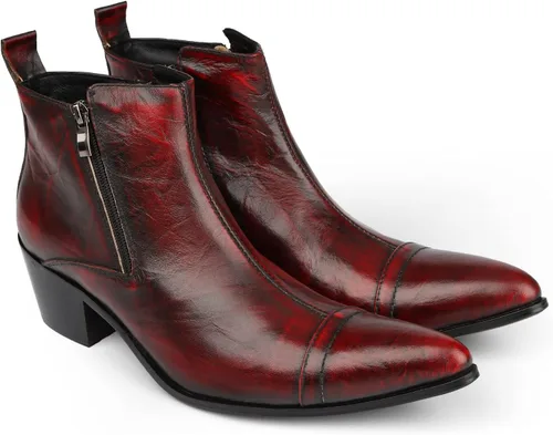 Miniatura 5 de Rui aterrizó botines para hombres zapatos de tacón alto resbalón en estilo doble cremallera lateral cuero genuino bloque talón costura punta