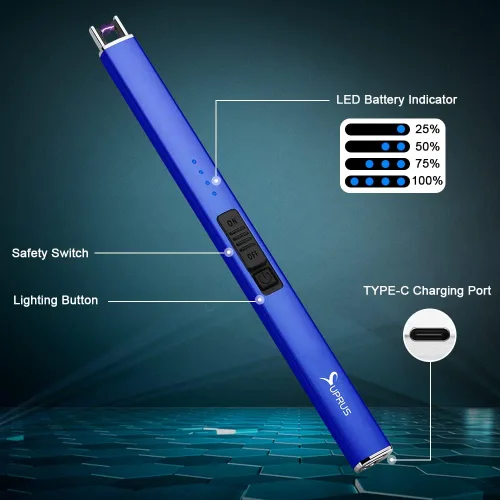 Miniatura 3 de SUPRUS Encendedor eléctrico de arco, resistente al viento, sin llama, recargable por USB, con bloqueo de seguridad, para velas, barbacoa, camping