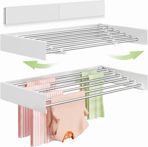 Vikaqi Tendedero de ropa para montar en la pared de 40 pulgadas, plegable para colgar en la pared, estante de lavandería plegable para interiores,