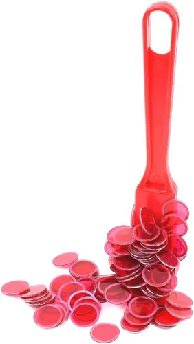 Treasure Gurus - Juego de 100 marcadores de tarjetas rígidas de plástico con chip de bingo de 3/4 pulgadas, color rojo transparente
