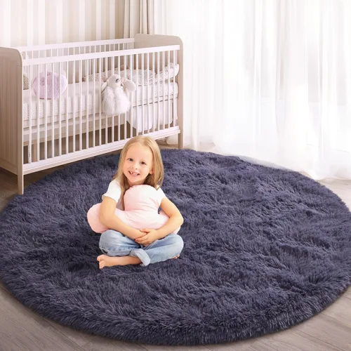 Miniatura 11 de Alfombra Redonda para Dormitorio, Alfombras de Área Circulares Suaves y Esponjosas de 4x4 pies para Cuarto de Niños y Niñas, Habitación Infantil