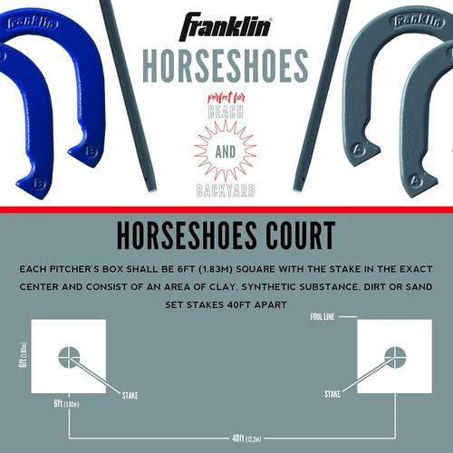 Miniatura 4 de Franklin Sports - Juego de herradura para caballos que incluye 4 herraduras y 2 estacas para jugar en la playa o en el patio trasero, juego clásico