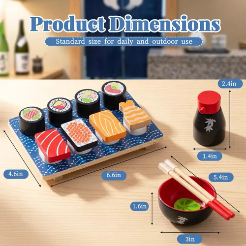 Miniatura 4 de Juego de comida para cortar sushi, juguetes de cocina de madera para niños de 3 años en adelante, juguete de aprendizaje de sushi para niñas y niños