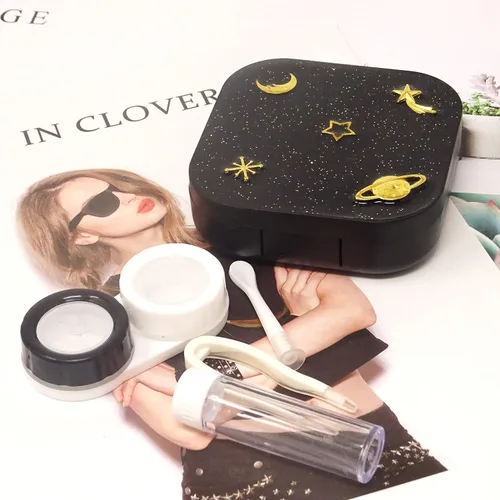 Miniatura 5 de Honbay Fashion Planet Estuche para lentes de contacto portátil Kit de caja de lentes de contacto con espejo (cuadrado)