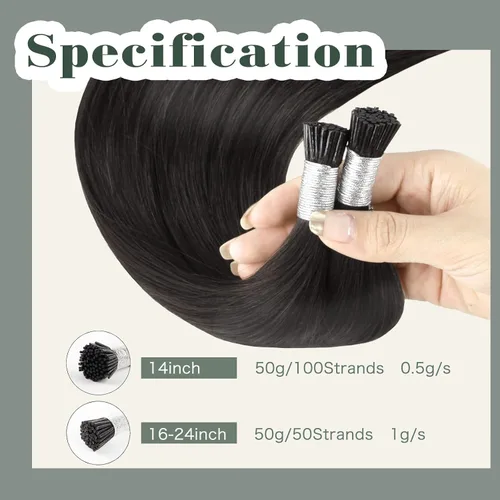 Miniatura 4 de Sixstarhair Extensiones de cabello humano con queratina y sedoso, lacio, color negro, 1.76 oz/paquete, extensiones de cabello humano con punta en I
