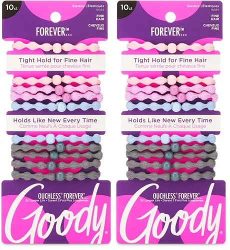 Miniatura 11 de Goody Ouchless Forever - Elásticos para cabello fino, 10 unidades, color negro, bandas libres de daño, lazos para el cabello 3 veces más fuertes