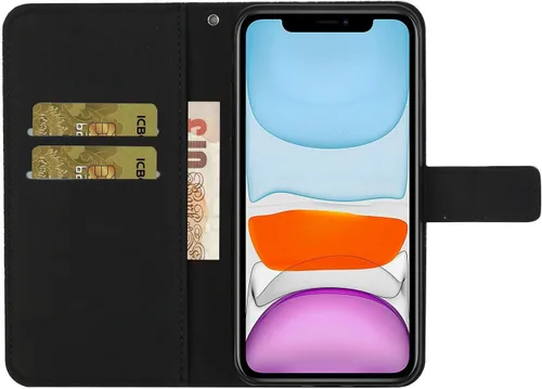 Miniatura 5 de Funda compatible con iPhone 12 Mini con tarjetero de cuero con tapa abatible, estampado retro con función atril, funda protectora magnética
