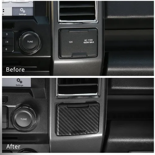 Miniatura 8 de Voodonala para Ford F150 2015-2020 Ribete de salida eléctrica central de fibra de carbono negro con tapa para encendedor para Ford F150 2015-2020