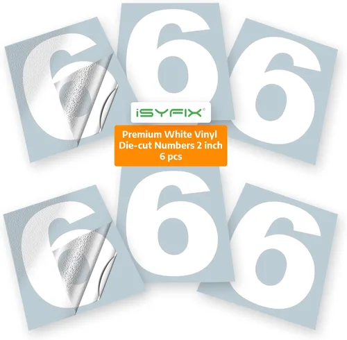Miniatura 14 de iSYFIX - Calcomanías de vinilo blancas con número 0 (cero) - Juego de 6 unidades de 1.5 pulgadas autoadhesivas - Decalcomanías premium troqueladas