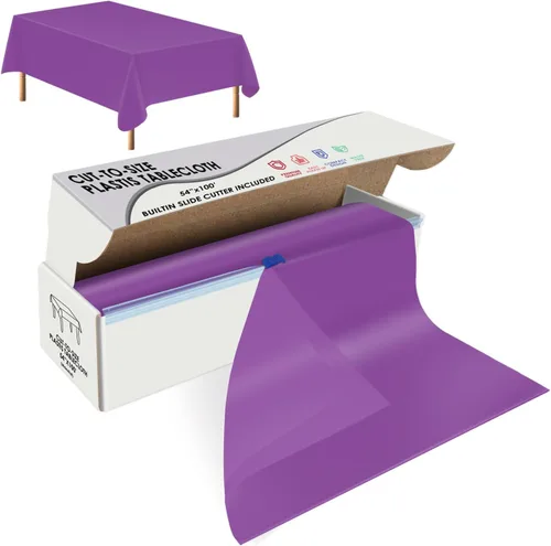 Miniatura 11 de tujol Rollo de mantel de mesa de plástico desechable beige de 54" X 100', cubierta de mesa de plástico con caja cortadora, mantel desechable cortado