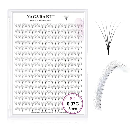 Miniatura 40 de NAGARAKU Wet Camellia - Extensión de pestañas, pestañas individuales, 3 abanicos de longitud múltiple, color negro mate natural, prepegadas