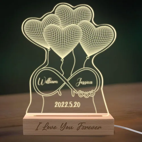 Miniatura 8 de Luz nocturna personalizada con ilusión 3D con base de madera, lámpara de corazón personalizada con texto de imagen, luz nocturna LED acrílica