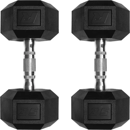 Miniatura 24 de RitFit Juego de mancuernas hexagonales revestidas de PVC de 5 a 650 libras con estante opcional para gimnasio en casa, peso de mano con mango