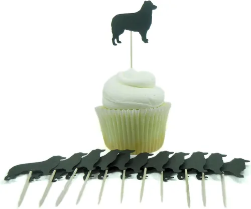 Miniatura 6 de Juego de 12 adornos para cupcakes de pastor alemán Decoración de pastel de perro negro hecho a mano Decoración de fiesta de cumpleaños