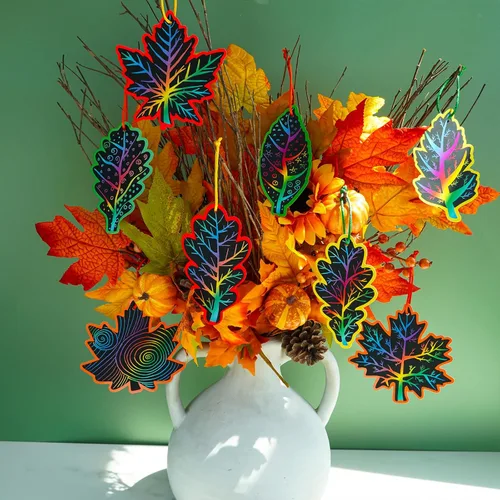 Miniatura 6 de Winlyn 48 juegos de 12 estilos mágicos de color negro rayado hojas de otoño adornos de hojas de otoño hojas de otoño kits de manualidades