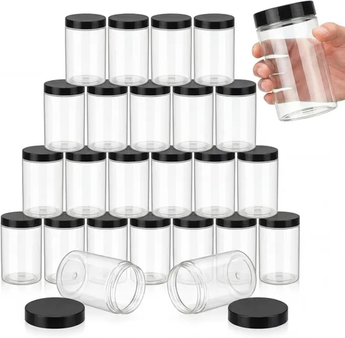 Miniatura 35 de SATINIOR 24 frascos de plástico transparente vacíos con tapas, recipientes de almacenamiento redondos de boca ancha para productos de belleza