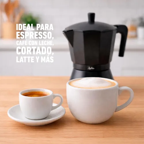 Miniatura 7 de Jata Hogar Cafetera italiana de inducción completa, aluminio, negro, 6.4 x 5.4 x 8.8 in (CFI9)