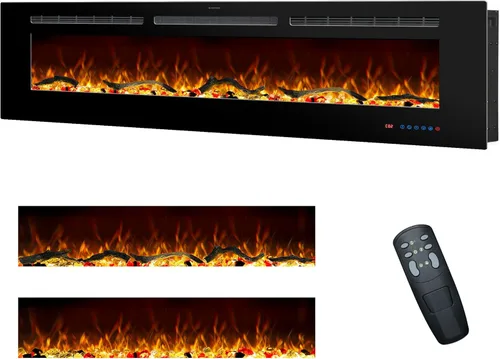 Miniatura 13 de Insertos de chimenea eléctrica de 30 pulgadas, calentador de chimenea empotrado y montado en la pared para uso en interiores con control remoto, 13