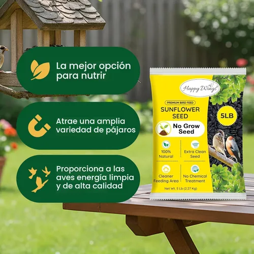 Miniatura 8 de Happy Wings Semillas de Girasol de Aceite Negro – Alimento para Aves Silvestres de 5 libras para Cardenales, Pinzones y Carboneros – Alimento