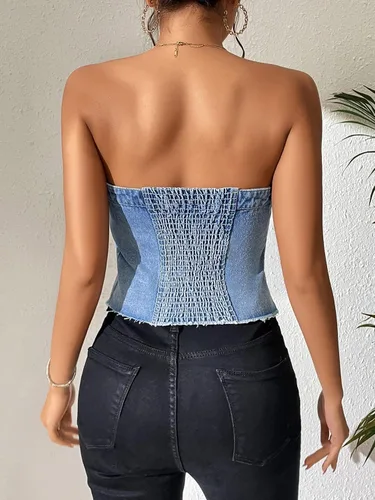 Miniatura 2 de WDIRARA Blusa corta sin mangas con botones y dobladillo sin tirantes para mujer