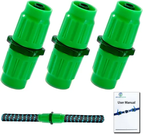 3 juegos de reparación de manguera de jardín expandible con manual de usuario (idioma español no garantizado), conectores hembra macho compatibles