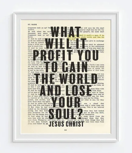Miniatura 3 de What Will It Profit You To Gain the World and Lose Your Soul, cita de Jesucristo, Marcos 8:36, impresión de arte cristiano, sin marco, arte de pared