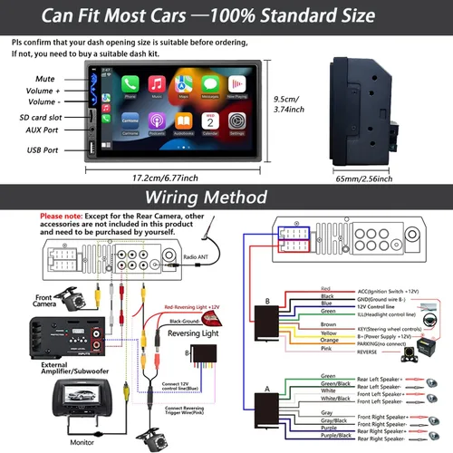 Miniatura 6 de Estéreo de auto de doble DIN compatible con Apple CarPlay y Android Auto - Receptores de audio de coche HD de 7 pulgadas con Bluetooth, Mirror Link
