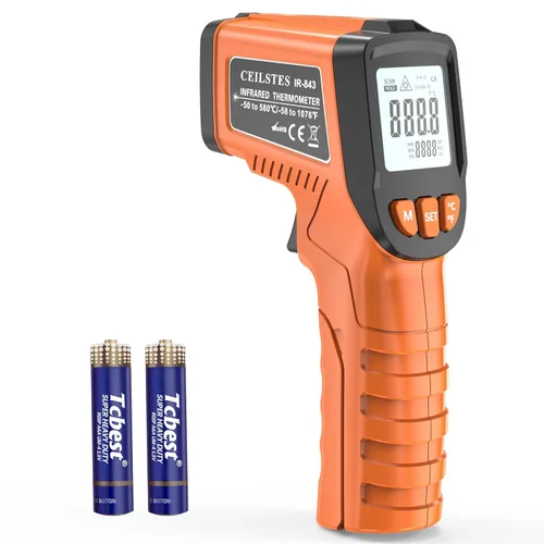 Pistola termómetro infrarroja, pistola de temperatura infrarroja para cocinar, pistola de termómetro láser de -58 ℉ ~ 1076 ℉ con emisividad