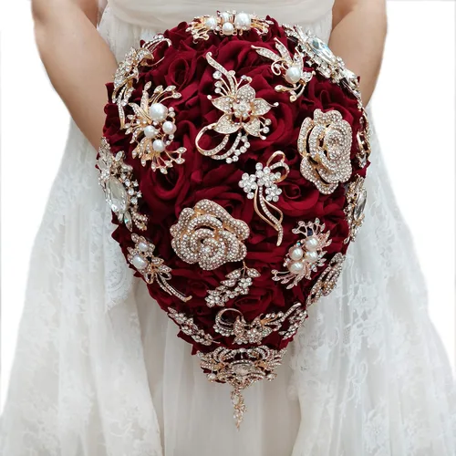 Miniatura 4 de YIFUwedding - Ramo de gota de agua para novia, color rojo vino, azul marino, propuesta de joyería de lujo, para dama de honor, novio, ramillete