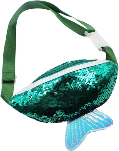 Miniatura 3 de JUMISEE Riñonera de lentejuelas brillantes para niños y niñas, bolsa de cintura holográfica con purpurina y cola de sirena, bolso cruzado, Verde