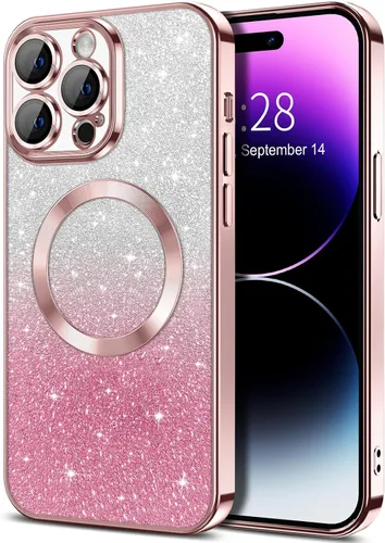 Miniatura 15 de Hython Funda para iPhone 13 Pro transparente con purpurina magnética [compatible con MagSafe] Protector completo de lente de cámara delgado