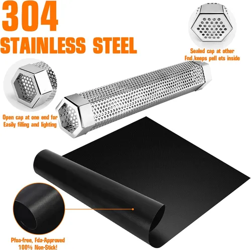 Miniatura 6 de Tubo de humo para pellets, ahumador de pellets de 12 pulgadas, además de estera de barbacoa de fibra de vidrio resistente al calor