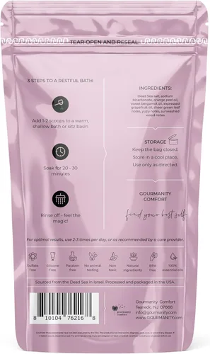 Miniatura 3 de Gourmanity Comfort - Sal de baño con cuchara de sal de baño, bolsa resellable de sales frescas perfumadas del mar muerto para remojar