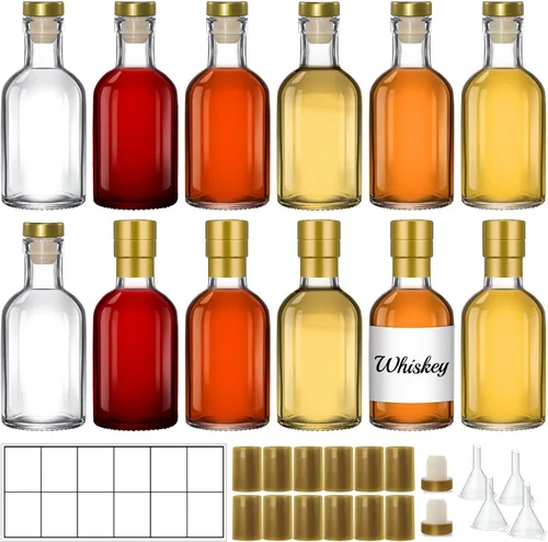 Miniatura 19 de TBWIND Paquete de 12 botellas de vidrio ámbar de 12 onzas con corchos herméticos en forma de T, botellas de vidrio de 12.7 fl oz para limoncello