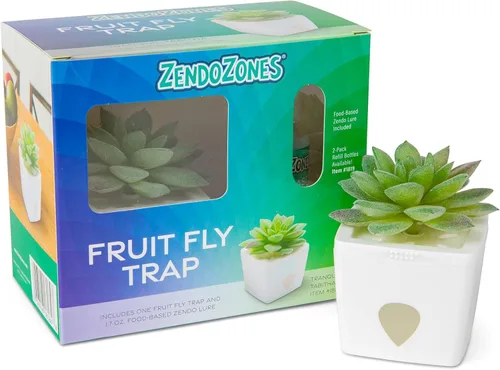 Miniatura 2 de ZendoZones - Trampa para moscas de frutas suculentas, diseño verde oscuro con base de terracota, control ecológico para moscas de la fruta
