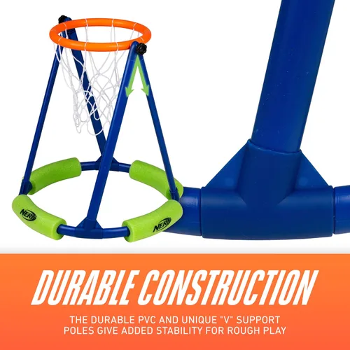 Miniatura 5 de NERF - Juego de aro de baloncesto flotante para piscina + red de fútbol – Baloncesto acuático + (2) pelotas de fútbol acuáticas incluidas – Aro