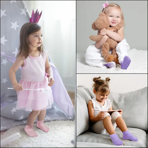 Miniatura 4 de Calcetines para niños pequeños, 12 pares de calcetines antideslizantes para niños y niñas, calcetines de algodón para niños de 1 a 3 años