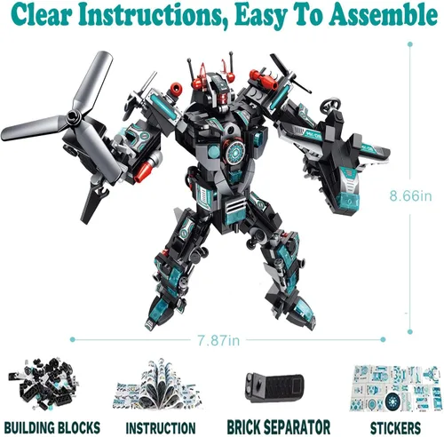 Miniatura 4 de MOONTOY Juego de 577 juguetes de construcción de robot STEM 25 en 1, bloques de construcción, ladrillos, vehículos de construcción, regalos